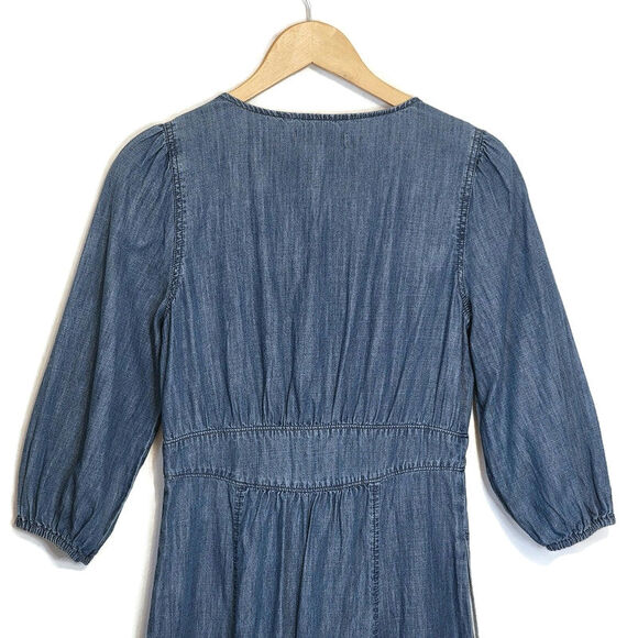 Madewell Denim Pieced Waist Midi Dress Mariden Wash Chambray Blue A Line Size 2 - Picture 11 of 16